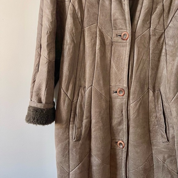 Vintage Christ Shearling Leather Sheepskin Sherpa Long Trench Coat Brown Boho - Picture 4 of 10